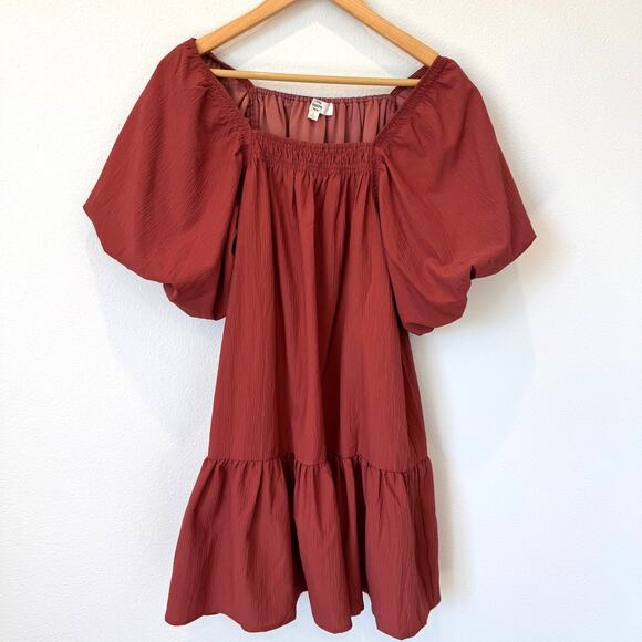 Entro Women’s Puff Sleeve Tiered Mini Dress Small Red Boho Casual Square Neck - Picture 10 of 11